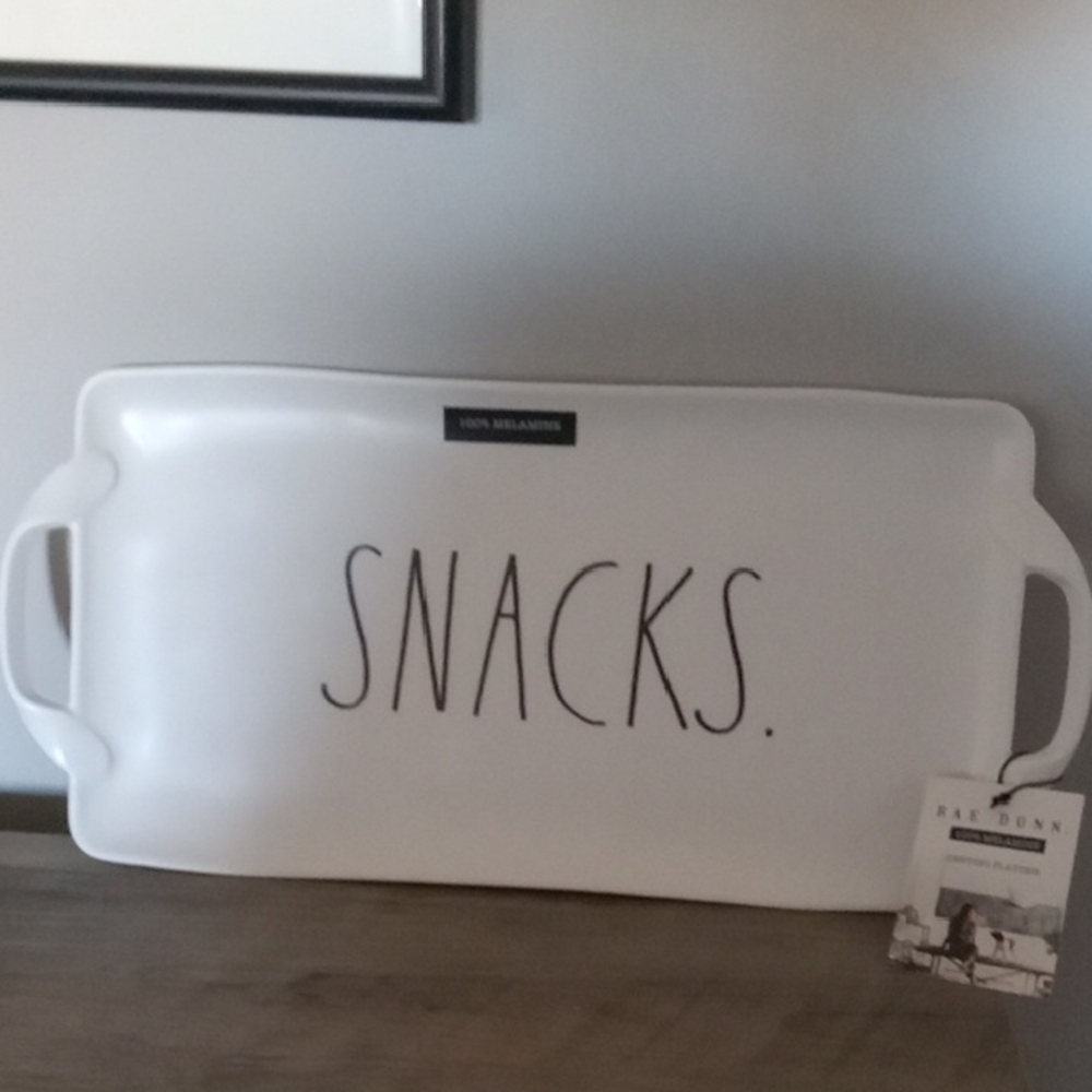 Rae Dunn White Serving Tray with 'SNACKS' Text